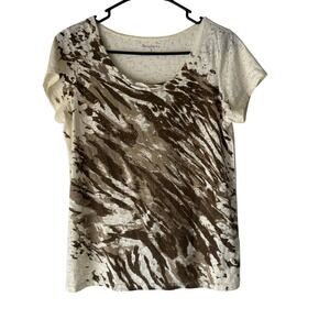 Relativity Shirt Y2k Small Brown White Animal Print Short Sleeve Burnout‎ Tee